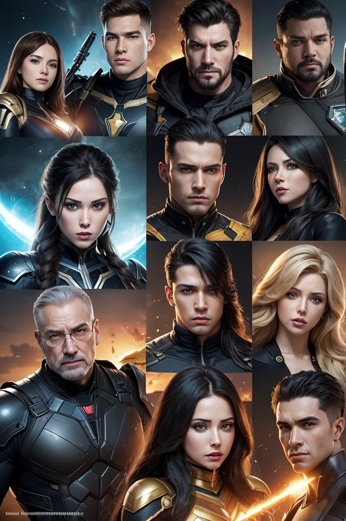 Create an image with a new group of Ultimate Comics heroes:The Retaliators with:imperial(JoshKent),Dona Wonder(Talia Prince-An Amazon),Wasp Girl(AbellaLinderg),Atomic Man(HenryLinderg),american soldier(Rocky Rogers),Black Spy(NatashaPerrova),Cavaleiro Branco(Sir William Smith) and Golden Armor(MarkStewart).