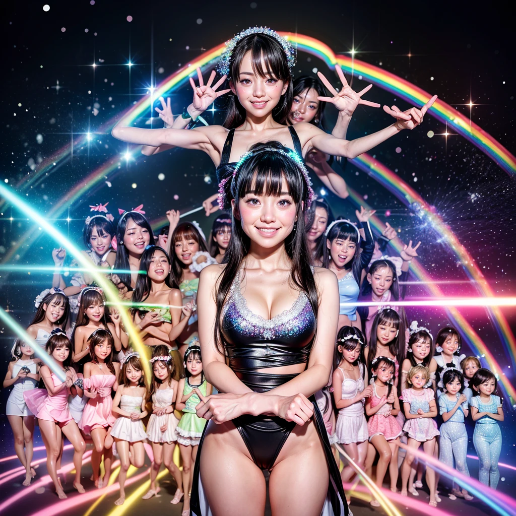 ((ExtremelyDetailed (PUNIPUNI KAWAII 12 Girls in a row:1.37) Shibuya Hachiko-mae scramble crossing)), (masterpiece 8K TopQuality:1.2) (ProfessionalPhoto:1.37), {(Standing Full Body:1.2)|Dancing}, Different types of hair colors, {((White skinny Athletic wear))|SchoolUniform|Tutu}, {(Hidden Hand)|(Corrected BabyLike hand)}, (Joyful Expressions LifeLike Rendering), PerfectLighting (RainbowColor particles:1.2)(Dazzling Blurred ColorfulLights) MotionBlur  BREAK  (Acutance:0.8) Impeccable Radiant PearlSkin with Transparency . (((no extra limbs)))