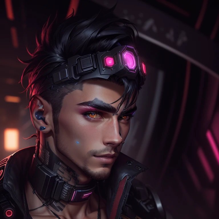 Cyberpunk, handsome boy, sexy chest, dark eye brows, 8k