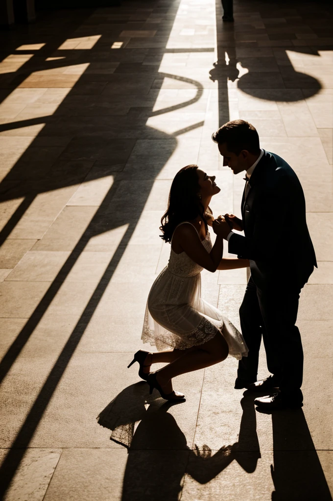 Shadow on the floor of a couple kissing