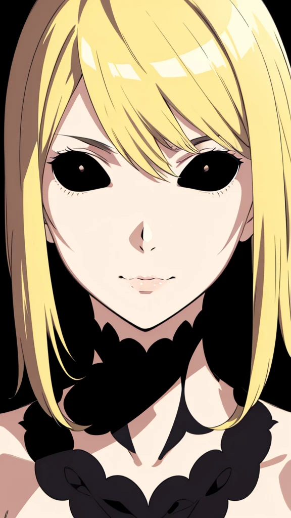 1girl,mature female,portrait,blonde,(black sclera.black eyes),