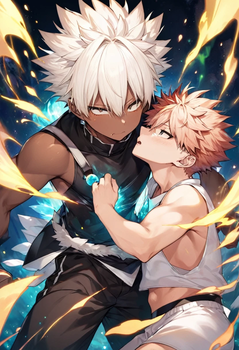 Make a dark-skinned boy a little fat by using his nature powers to face his bakugou boyfriend 