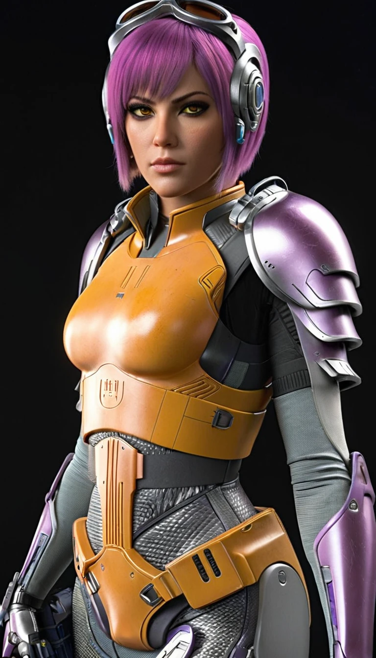 professional 3d model Cinematic scene, sabine wren, SILVER armor (HUGE BREASTS), Ghost in the Shell, detailed background, masterpiece, best quality, high quality, highres, absurdres . octane render, highly detailed, volumetric, dramatic lighting