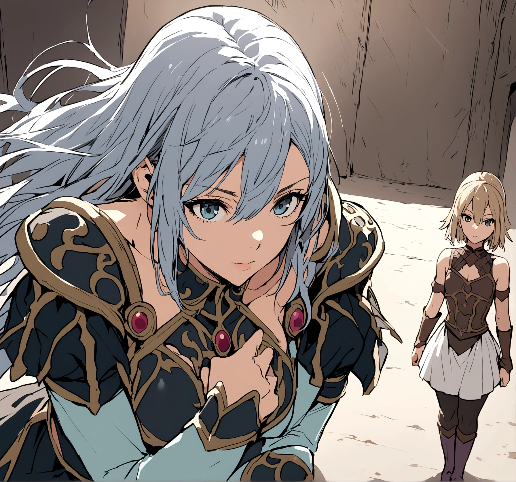Deux filles en armure, cheveux courts