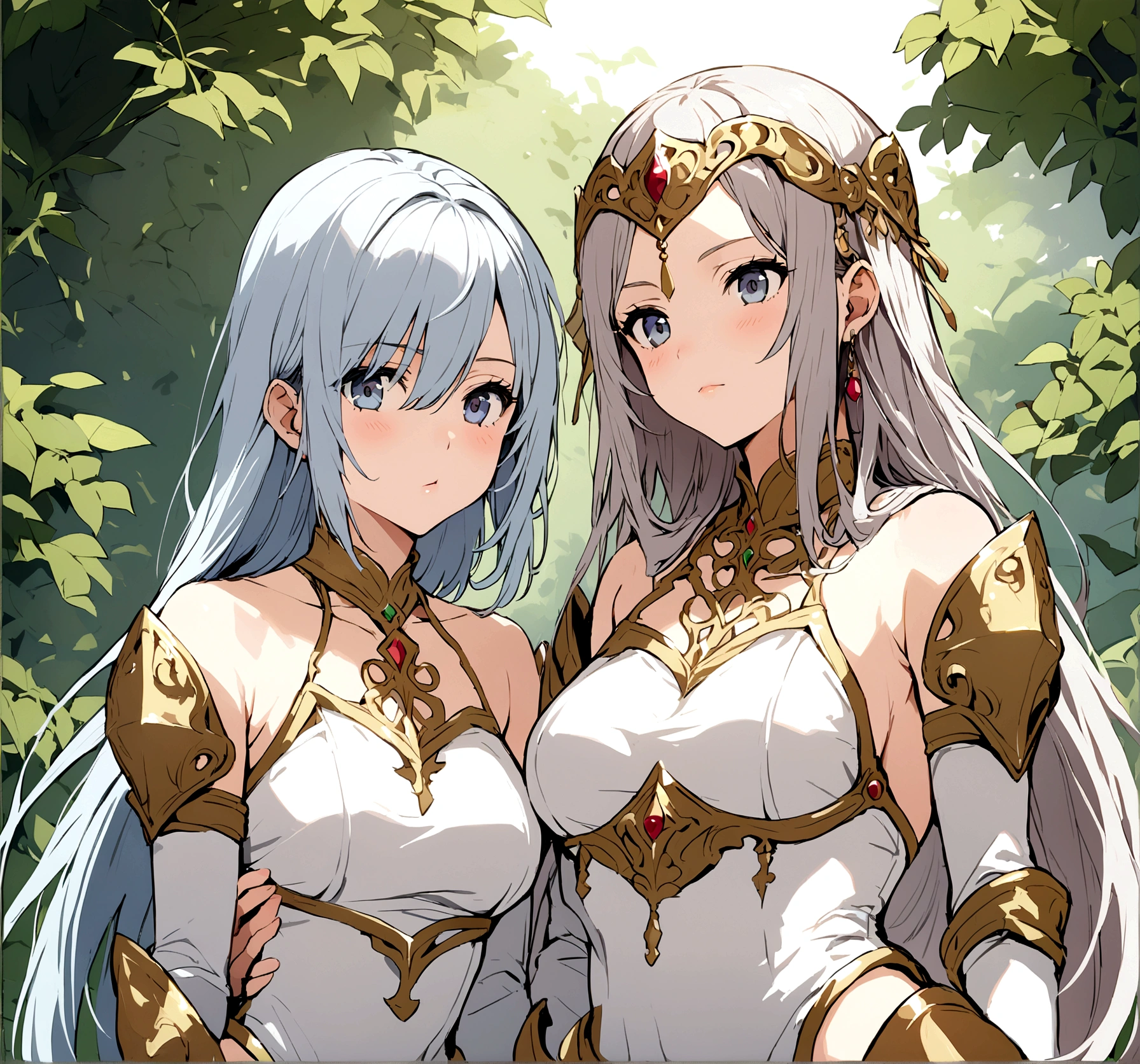 Deux filles en armure, cheveux courts