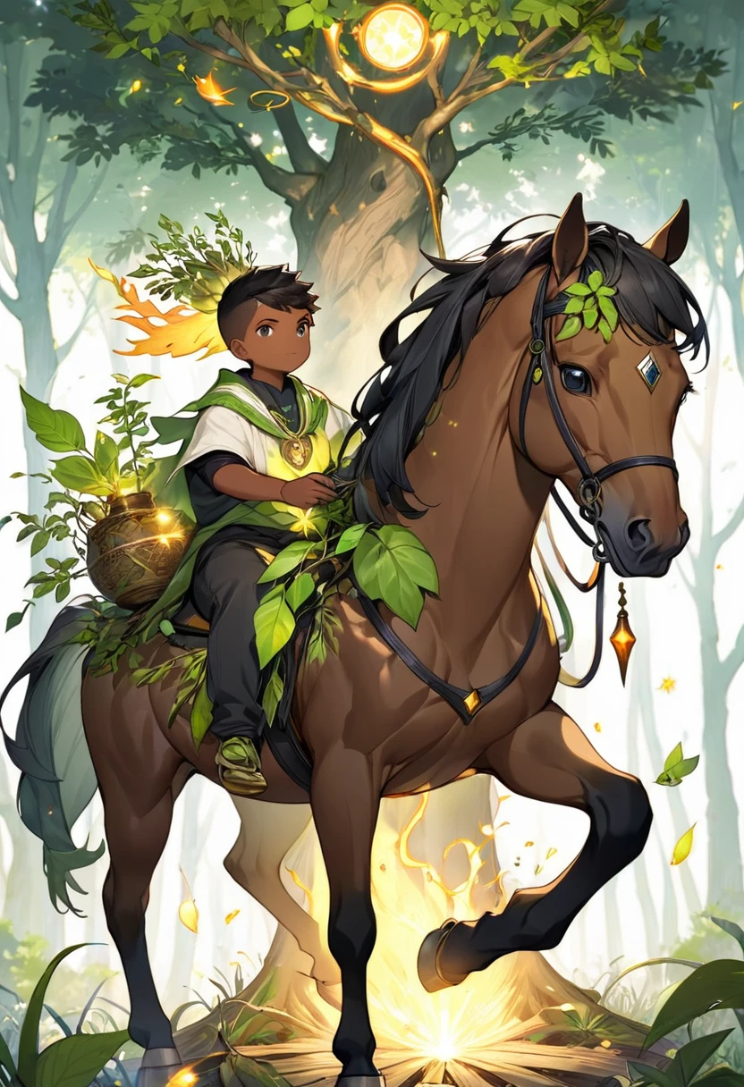 Make a dark-skinned boy a little fat by using your nature powers and summoning a horse made of twigs,Tree leaves, roots and etc.