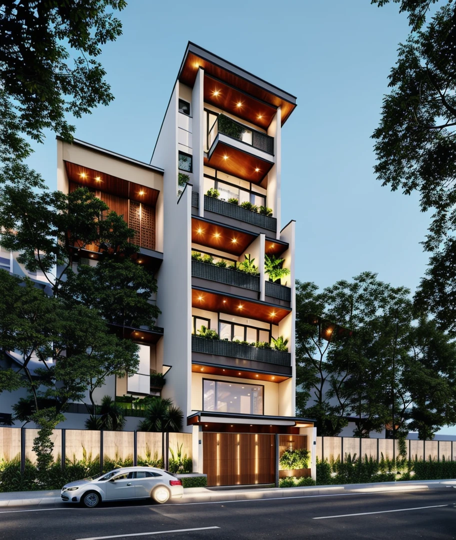 surreal images, high definition, 8k, details, modern, luxurious house, main materials (natura bick gray , the all door by aluminium of glass,  white walls , garden, day light  blu sky .
