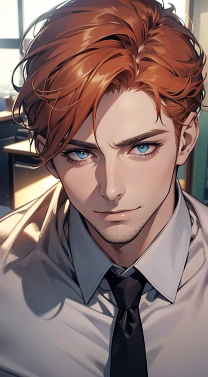 (best quality,4k,8k,highres,masterpiece:1.2),ultra-detailed,(realistic,photorealistic,photo-realistic:1.37),1 man,31 years old,mature man,very handsome,without expression,smile,short grey b
Orange hair,blue eyes,penetrating gaze,perfect face without errors,imposing posture,businessman,office background,cinematic lighting,hdr image