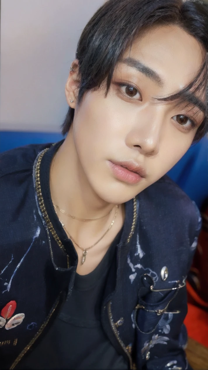 Solo, male focus, (masterpiece, ultra quality, high resolution, 8k, intricate: 1.2), (detailed face:1.2), handsome, Young Korean man , , detailed skin, 1boy, ((realistic)), (Crawling on All Fours, Kneeling),