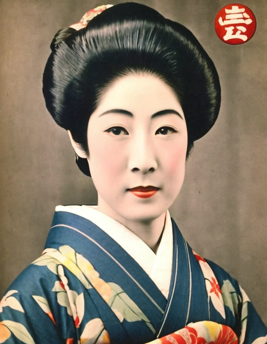 (((1930s Japanese Photograph)))),noisy image,blurred image quality,((((low quality)))),((((Scratchy image quality)))),(((an old photograph))),deteriorating photograph BLANK round frame,portrait, Japanese woman,hair arranged in bun,narrow eyes,(((kimono))),she is 45 years old,((she is round face))