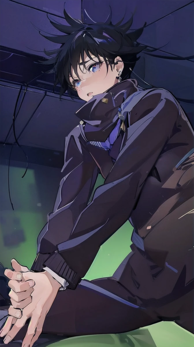 absurdres, RAW photo, extremely delicate and beautiful, masterpiece, Best Quality, ultra high resolution, 32k, hyperrealistic, ultra-detailed, in her 20s, delicate facial features, tearful mole, earring, medium breasts, full body shot, shorter middle hair, black hair, ((school uniform)), bedroom,