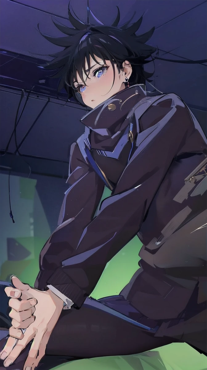 absurdres, RAW photo, extremely delicate and beautiful, masterpiece, Best Quality, ultra high resolution, 32k, hyperrealistic, ultra-detailed, in her 20s, delicate facial features, tearful mole, earring,  medium breasts, full body shot, shorter middle hair, black hair, ((school uniform)), bedroom,