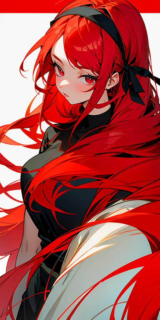 1girl,curren, long hair, red hairband, hair ribbon,