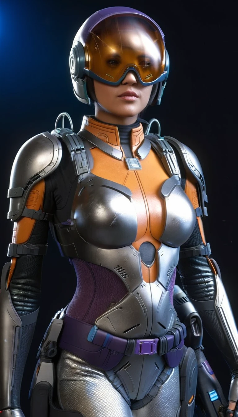 professional 3d model Cinematic scene, sabine wren, SILVER armor (HUGE BREASTS), Ghost in the Shell, detailed background, masterpiece, best quality, high quality, highres, absurdres . octane render, highly detailed, volumetric, dramatic lighting
