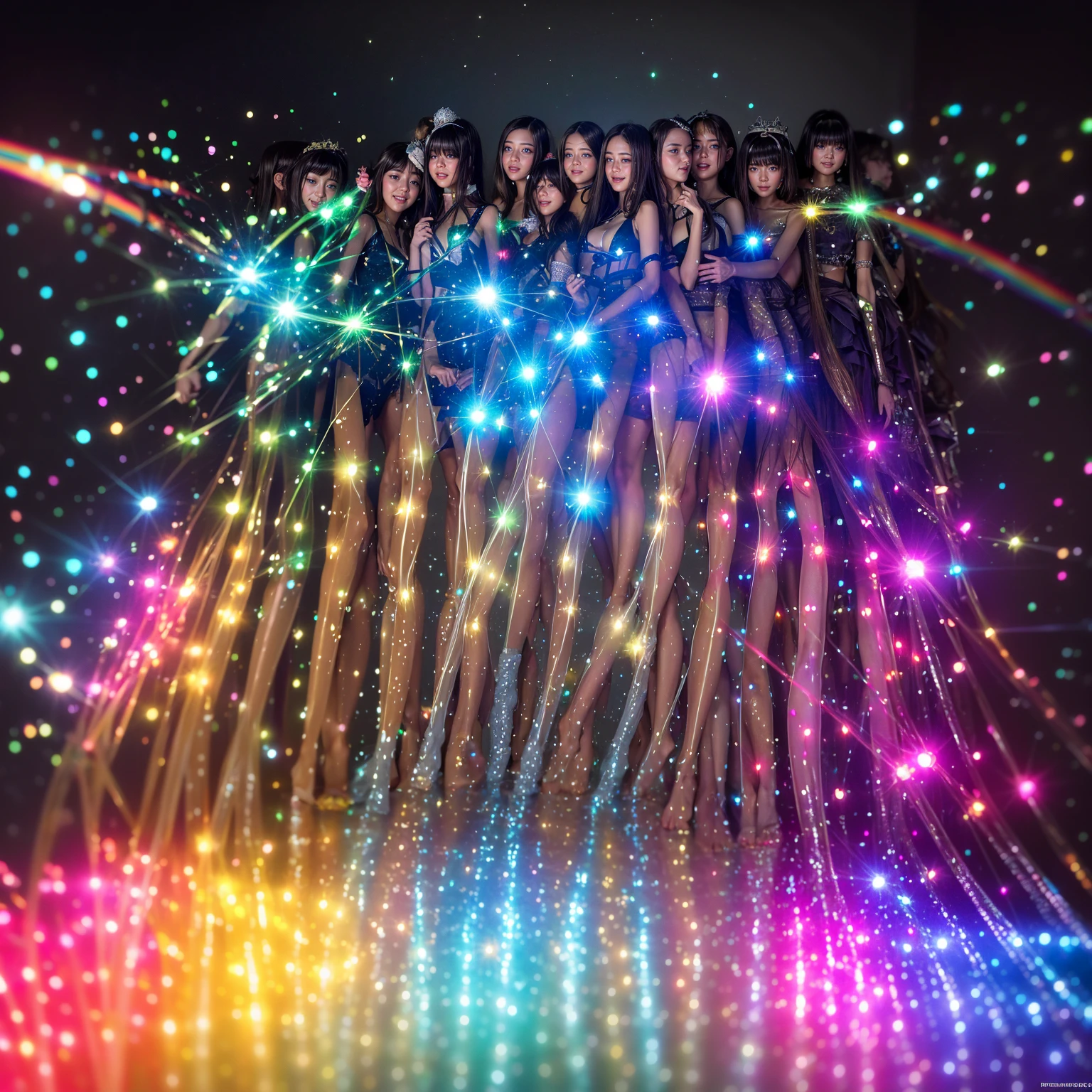 ((ExtremelyDetailed (PUNIPUNI KAWAII 12 Girls in a row:1.37) Shibuya Hachiko-mae scramble crossing)), (masterpiece 8K TopQuality:1.2) (ProfessionalPhoto:1.37), {(Standing Full Body:1.2)|Dancing}, Different types of hair colors, {((White skinny Athletic wear))|SchoolUniform|Tutu}, {(Hidden Hand)|(Corrected BabyLike hand)}, (Joyful Expressions LifeLike Rendering), PerfectLighting (RainbowColor particles:1.2)(Dazzling Blurred ColorfulLights) MotionBlur  BREAK  (Acutance:0.8) Impeccable Radiant PearlSkin with Transparency . (((no extra limbs)))