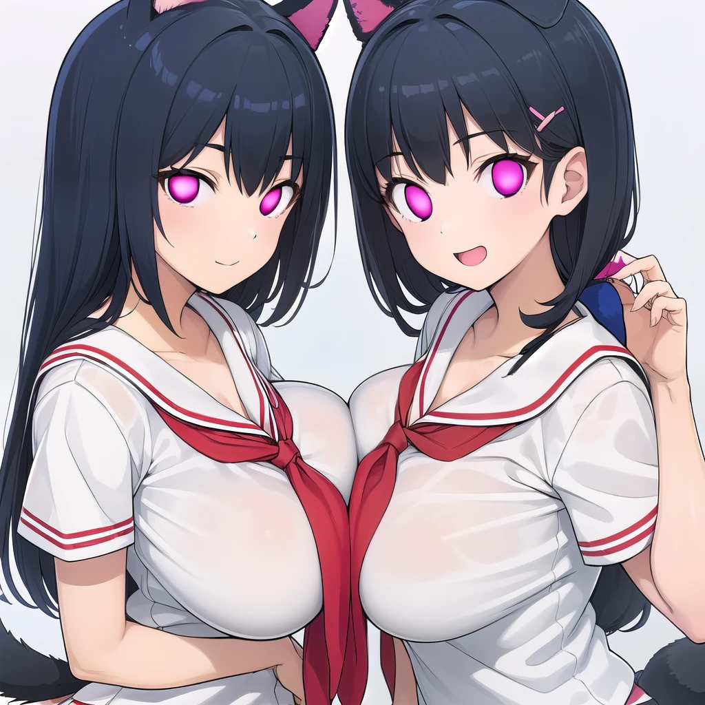 (((Two people side by side))),naked,smile,Opening mouth,huge breast,naked,big breast,((((dog ears,dog tail)))),naked