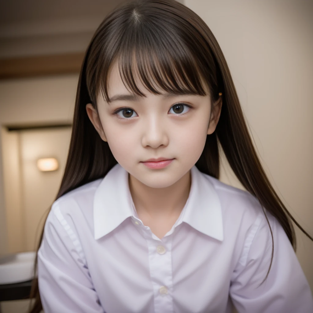 Cute girl in  clothes ,Japanese,Highly detailed eyes and face, Sharp pupils,Backstreets,12-year-old girl。trah restion,Cute Smile, Cinema Lighting,Quiet atmosphere、Beautiful details,Highly detailed eyes and face、Ultra-wide angle shooting、A girl with an expressionless and confused face