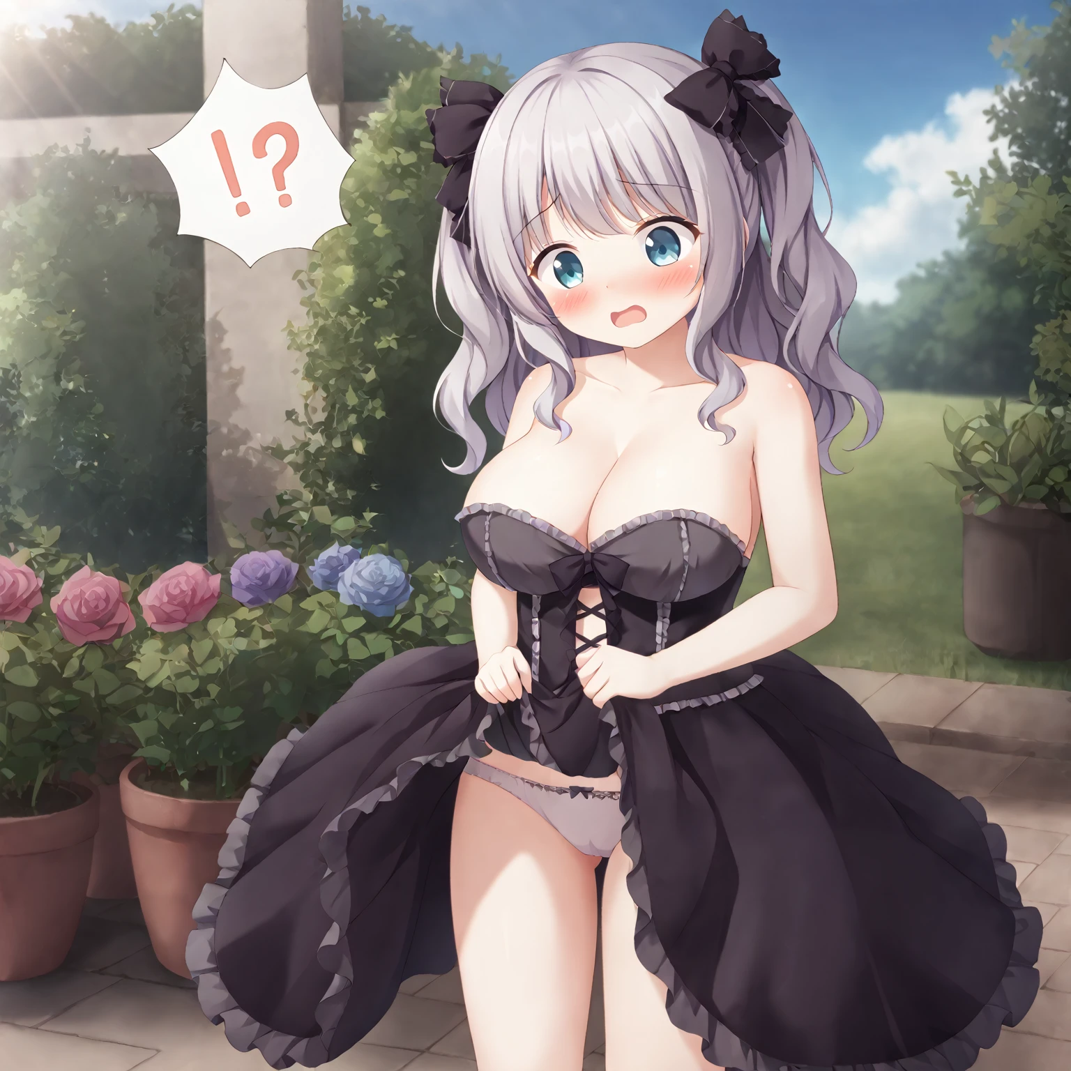 Cute beautiful girl、naked、Shocked and Blushing、shout、Big Breasts、Gothic ta、underwear、Wavy Hair、Put out the bottom,garden