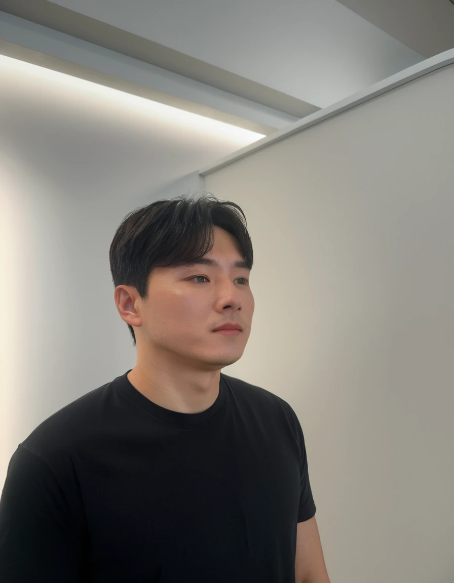 Best Quality, 8k, Masterpiece, (Portrait: 1.3), (photo realistic:1.4), (hyper realistic:1.4), Sharp Focus, looking at viewer,
(smoother lighting:1.1), (increase cinematic lighting quality:0.9), realistic lighting, backlighting, light on face, ray trace,
(brightening light:1.2), (Increase quality:1.4), sharp detail, (best quality real texture skin:1.4), finely detailed eyes, black_eyes,
finely detailed face, 25 year old Korean man
