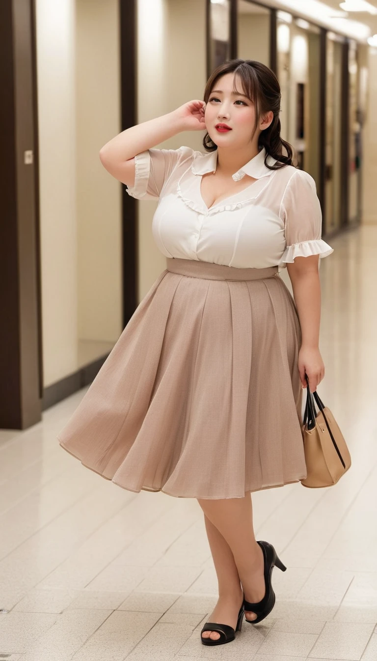 1woman,fullbody,(masterpiece:1.8),photo-realistic,16k,(beautiful 40s japanese plump lady:1.5),(frilled blouse:1.4),(chiffon skirt:1.3),sandals, (handing on wetting crotch with both hands,leaning forward:1.1),(whimpering:1.6),(panicking:1.5),(crying:1.5),(shopping mall,Queue for the restroom:1.4),(crowd kids:1.4),(wetting:1.5),(dripping pee:1.6),(brown straight medium hair:1.2),black eyes,(huge breasts:1.2), makeup,lipstick,eyeliner,mascara,eyeshadow