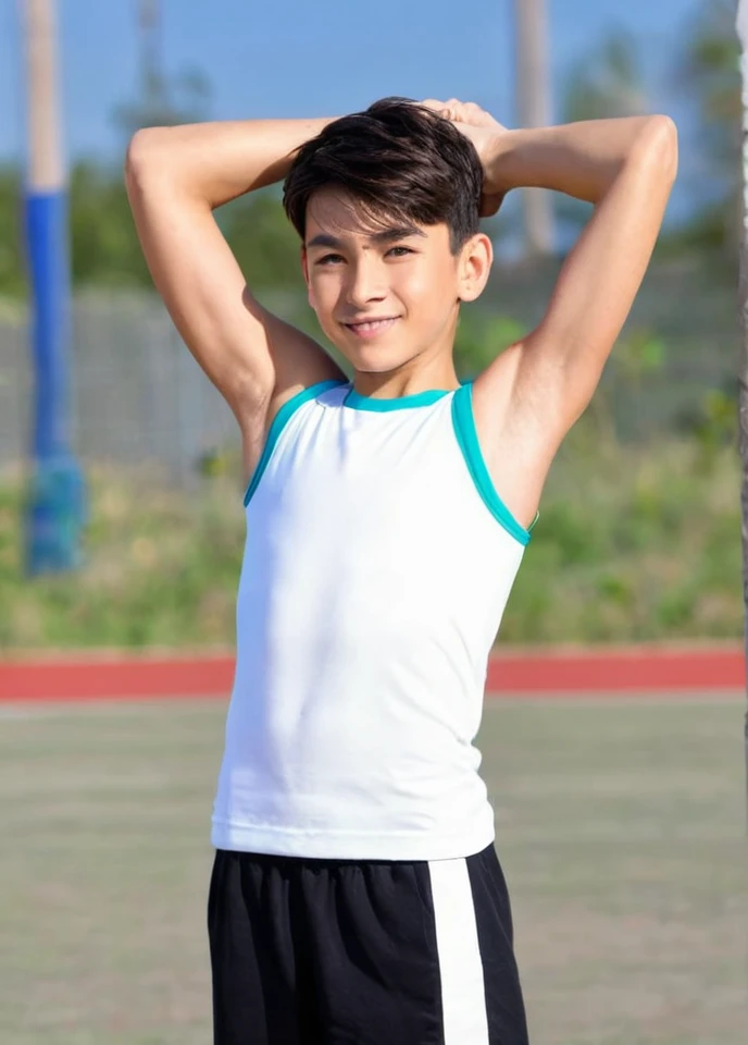 Sporty boy showing armpit 