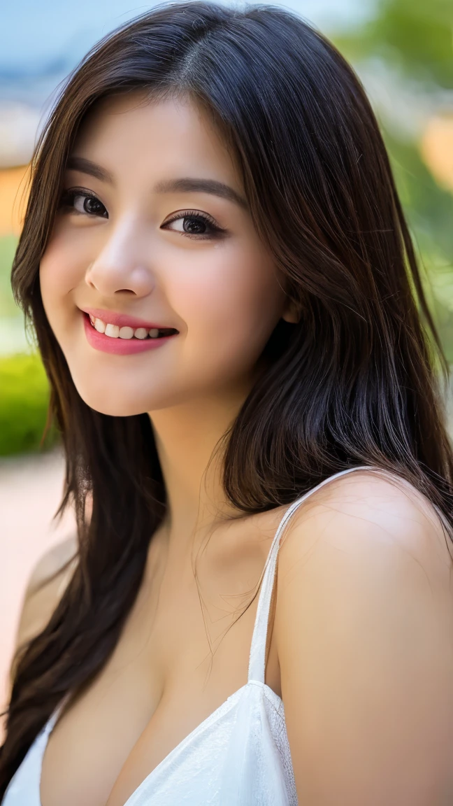 best quality, masterpiece, illustration, an extremely delicate and beautiful, extremely detailed ,CG ,unity ,8k wallpaper, Amazing, finely detail, masterpiece, best quality, official art, extremely detailed CG unity 8k wallpaper, absurdres, incredibly absurdres, huge filesize, ultra-detailed, highres, extremely detailed, beautiful detailed girl, ((detailed face, perfect face)), (extremely detailed eyes), ((looking at viewer)), (real person, photograph), ((cute, 1 girl, 22 yo, solo)), (Asian woman with gigantic saggy breasts in white silk shirt, smiling, long black straight hair), huge breasts, natural breasts, light brown Skin, Perfect Portrait, Bokeh Effect, Look at Viewer, light make-up, wet body, Armpit, Perfect Eye, Perfect Hand, Perfect Finger, ((exposed loose cleavage)), ((adorable:1.2)), ((masterpiece:1.1)), ((bokeh:1.2)), (dynamic seducing pose), seductive smile, flirting eyes, Night view. ((Full shot)). 20d, solo, photo-realistic:1.37, ((full body shot)), ((full body)), taniaayusiregar.