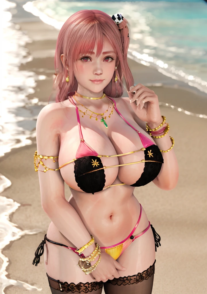 Honoka, Pink bikini ,Super short pleated skirt, bracelet,ring, university student,Pink Hair,Huge breasts,Cleavage,Low-cut,miniskirt,pantyhose,cute,necklace,earrings,beach,drinks,lemon,Sunset,Lace,shy,Ice cream,orange juice