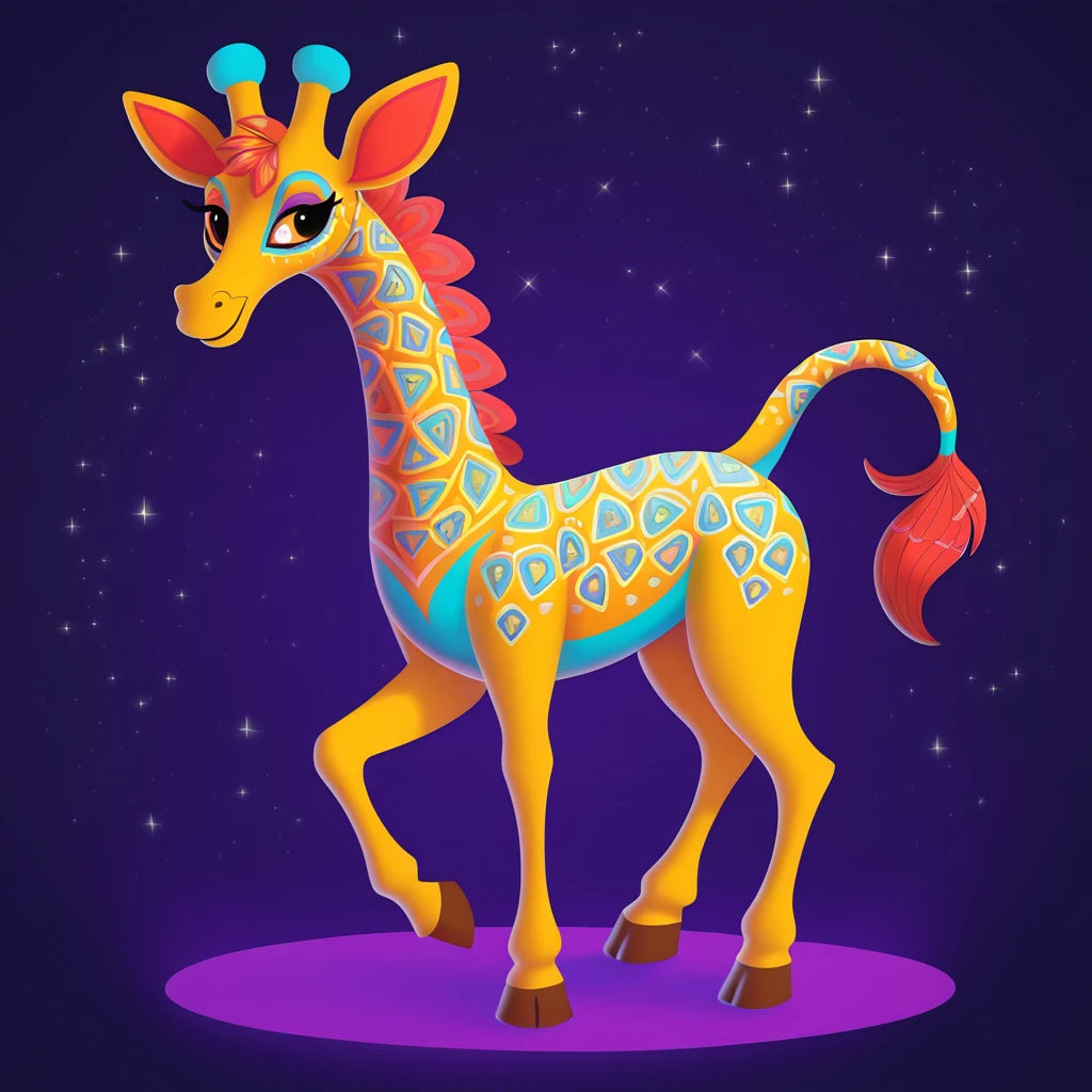 Cute giraffe in Alebrije art style