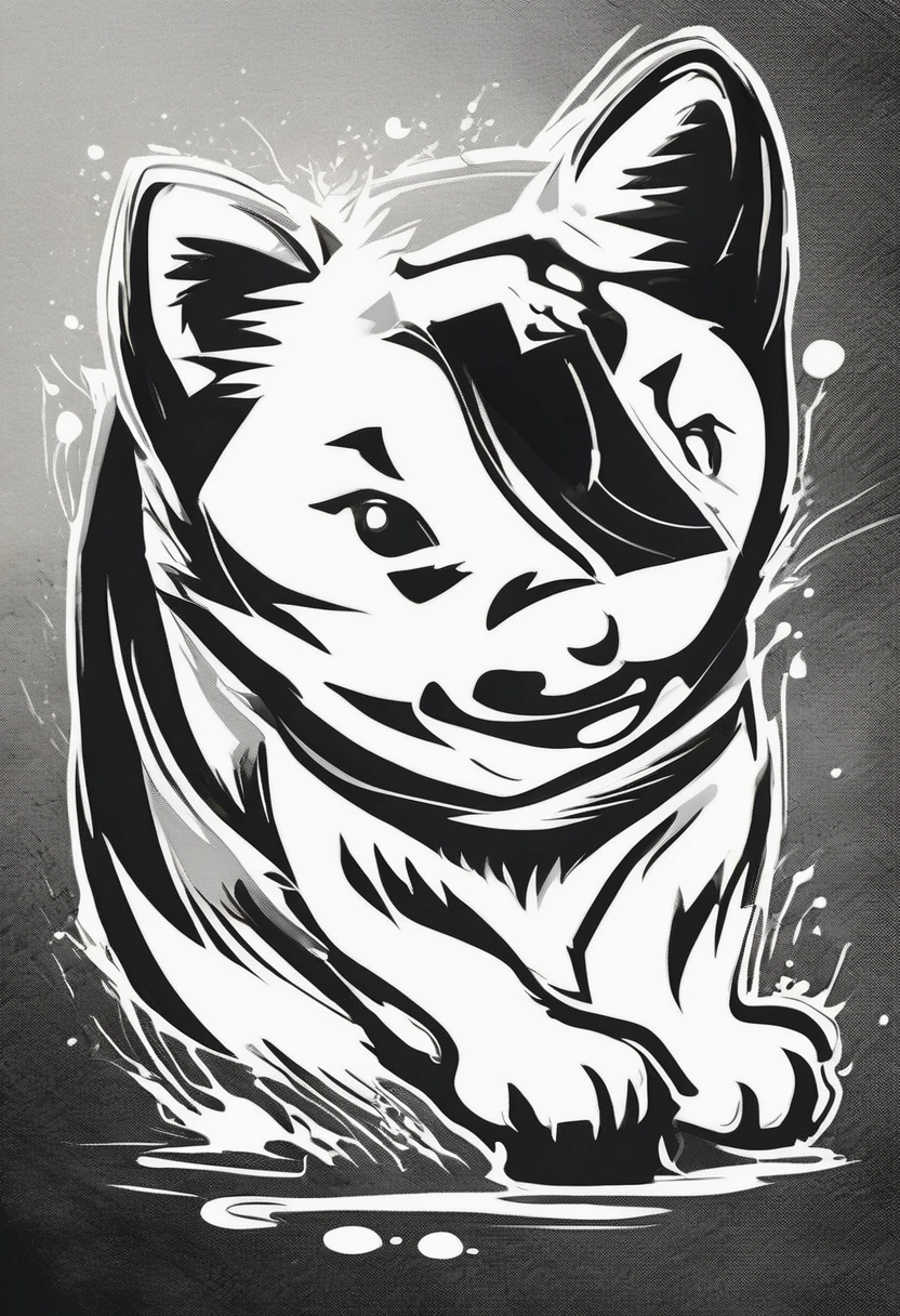"Dynamic ink brushstroke style, black and white only: illustration by a professional illustrator, featuring a cute wolf pup or Shiba Inu, action shot, high detail, white background, sharp focus, full body, masterpiece, highly detailed, high quality, artistic sumi ink painting, Japanese style, icon, single animal."