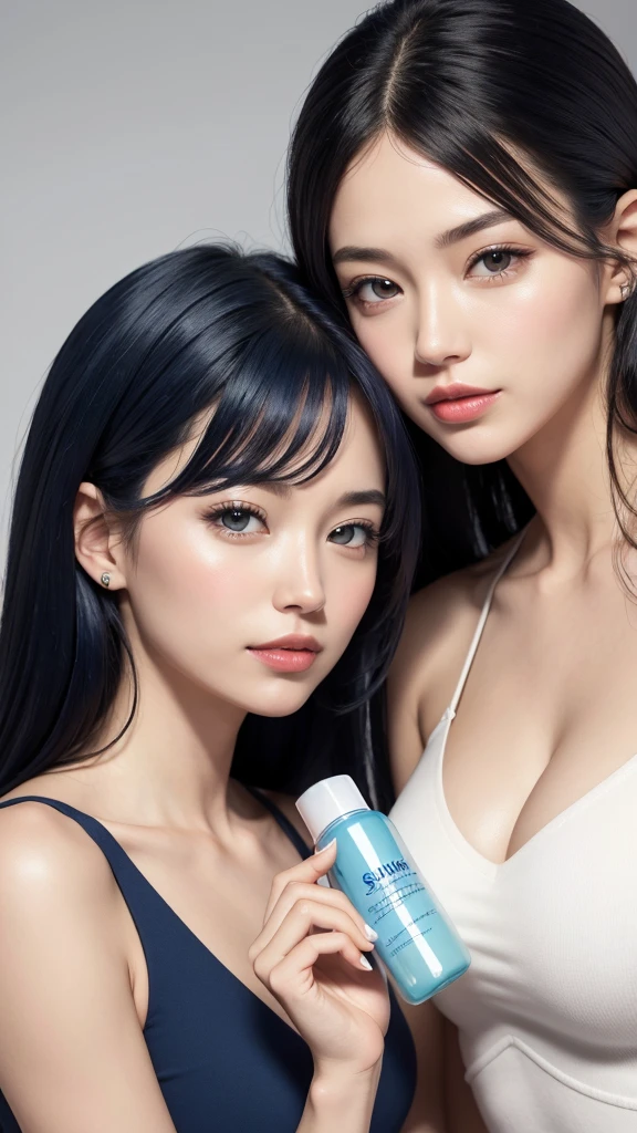 create a BRAND of skincare PRODUCTS, With navy blue colors, or cyan and white, with the name "ShiNe