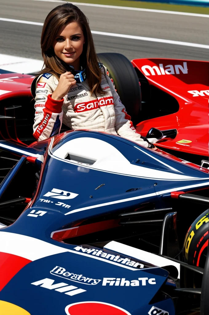 Beautiful woman in Formula 1 car