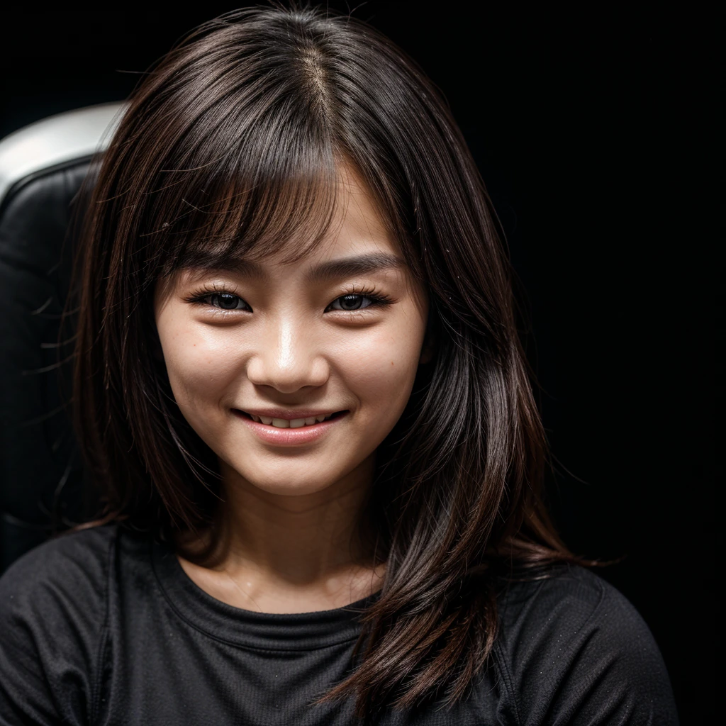 face perfect, beautiful face of a  Korean , Smiling beautiful, with black background, new