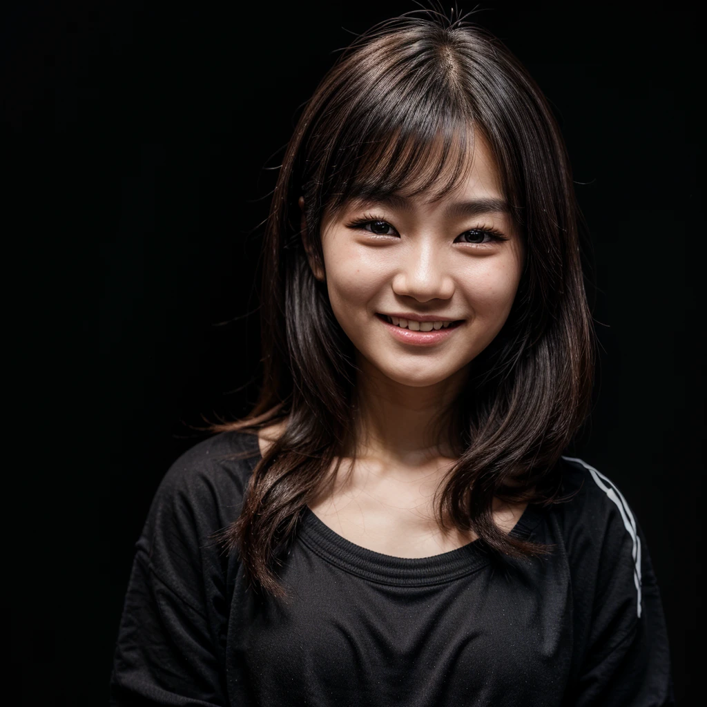 face perfect, beautiful face of a 14 year old Korean , Smiling beautiful, with black background, new