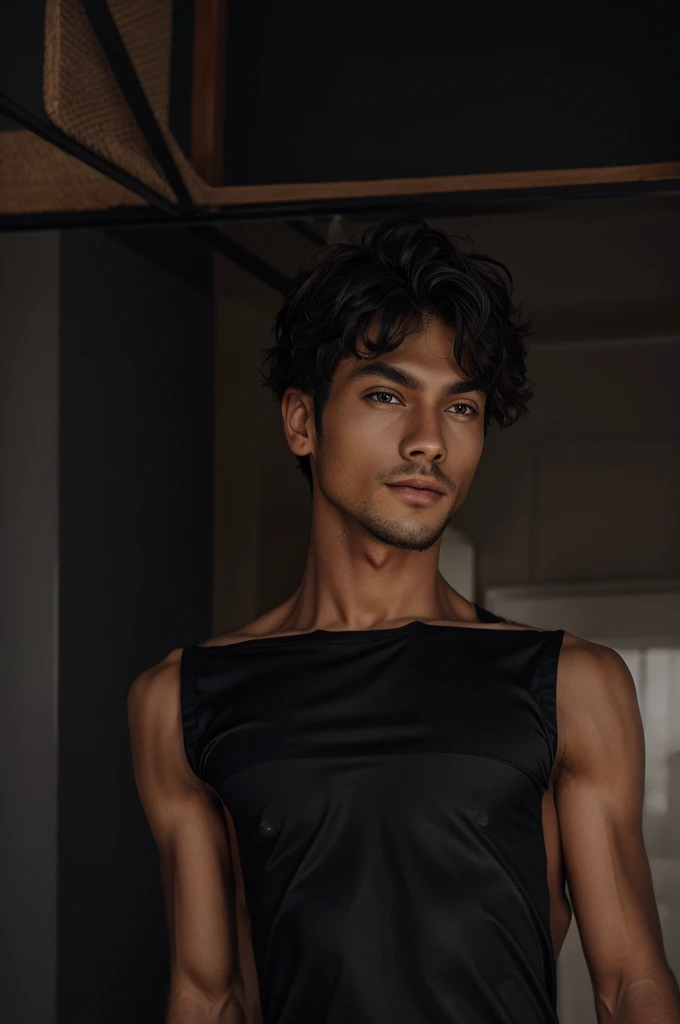 Muscular body, handsome boy, in black open shirt, 4k
