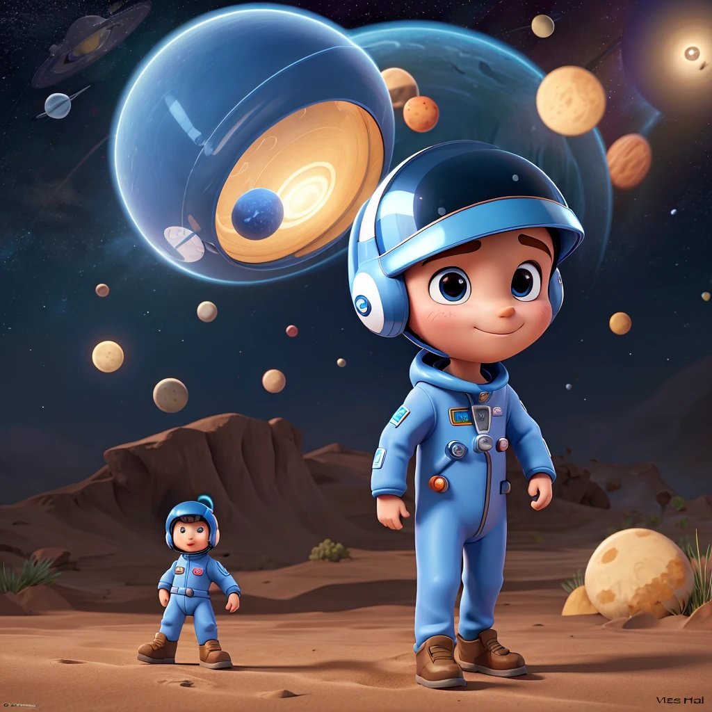 (vectorial art) (Spaceman) (planet Earth) (space) (cartoon) (2d) (Child boy) (glad) (helmet)