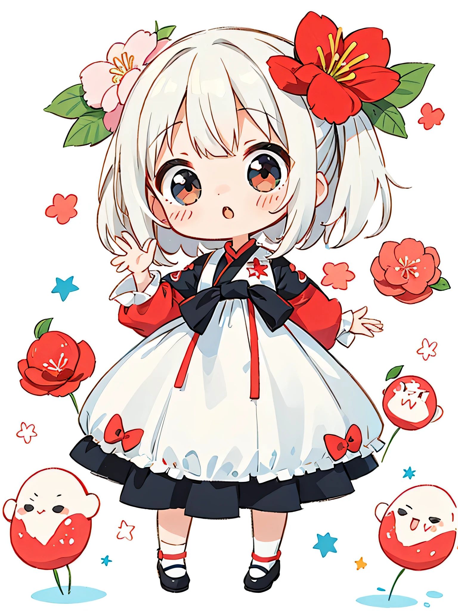 Black Star Red and White style、Kawaii Design, The most beautiful girl of all time、chibi,手から虹