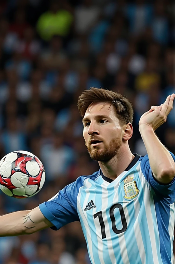 Drawing of Messi with the Argentina shirt simulating that he throws the ball into the opponent's goal