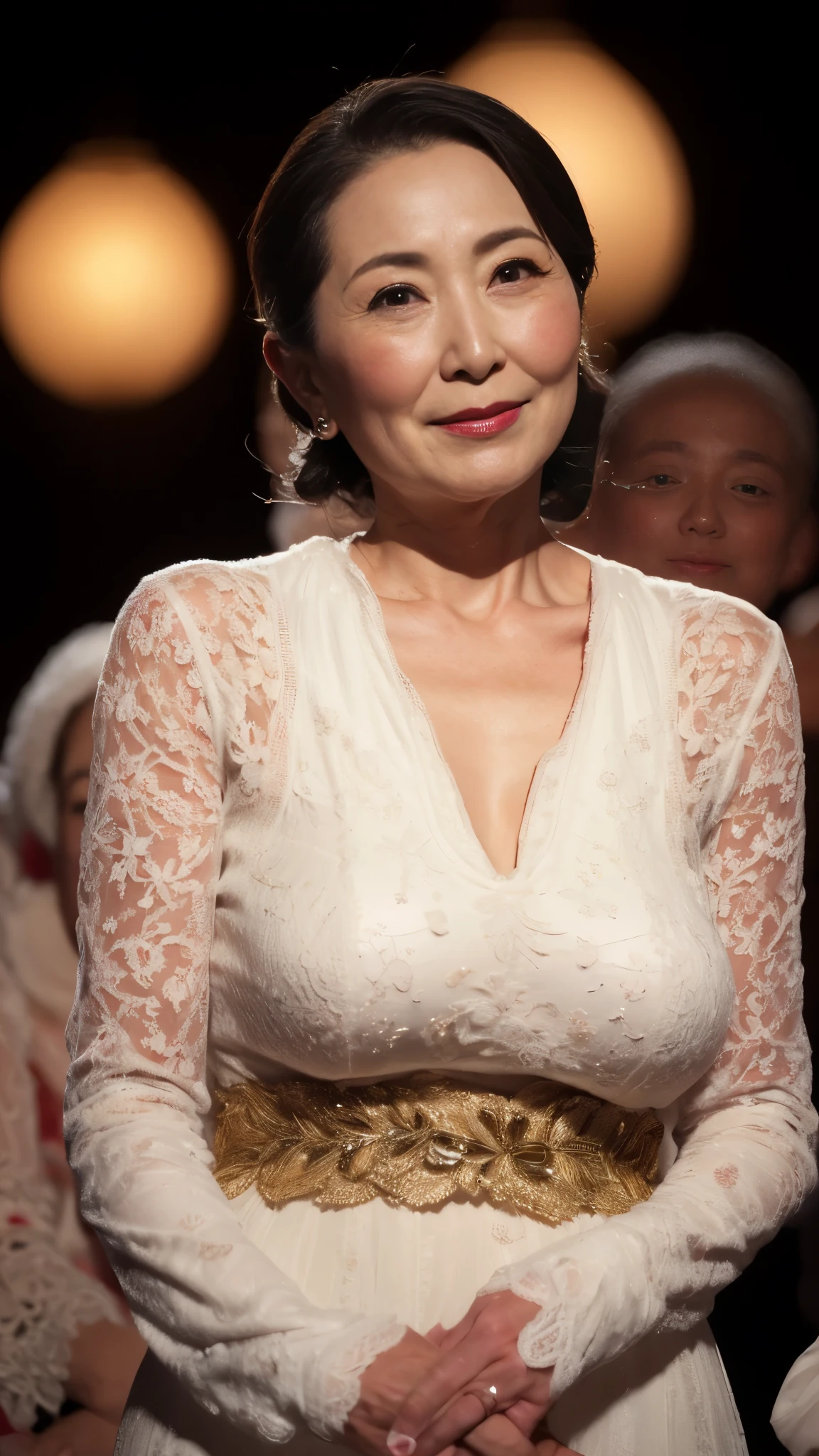 Medium Shot, gravure, Look forward, ((old)), Flashy makeup, Red lips, From the chest up, masterpiece, Highest quality, Very detailed, Realistic, Ultra-dense skin, Perfect Anatomy, (1 Japanese Mature), (alone), 120 years old, Big Breasts, Mature Pornstars, Glamour, sexy, Pure white skin, Looking at the audience,