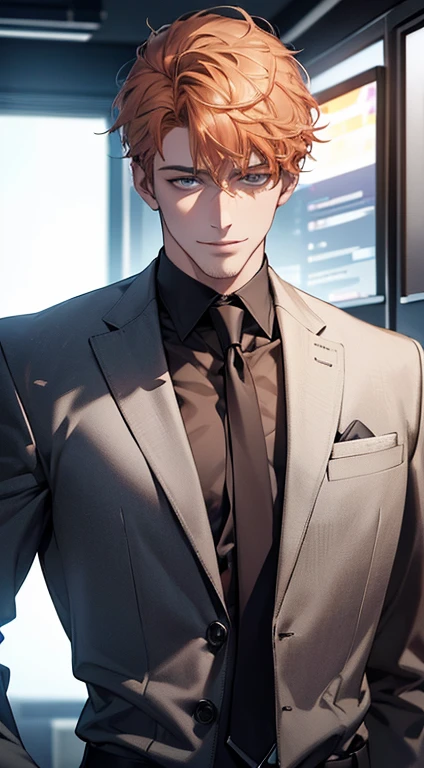 (best quality,4k,8k,highres,masterpiece:1.2),ultra-detailed,(realistic,photorealistic,photo-realistic:1.37),1 man,31 years old,mature man,very handsome,without expression,smile,short grey b
Orange hair,blue eyes,penetrating gaze,perfect face without errors,imposing posture,businessman,office background,cinematic lighting,hdr image