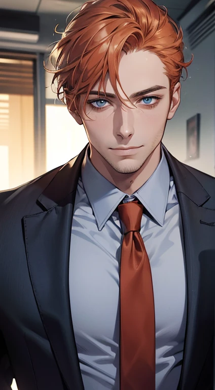 (best quality,4k,8k,highres,masterpiece:1.2),ultra-detailed,(realistic,photorealistic,photo-realistic:1.37),1 man,31 years old,mature man,very handsome,without expression,smile,short grey b
Orange hair,blue eyes,penetrating gaze,perfect face without errors,imposing posture,businessman,office background,cinematic lighting,hdr image