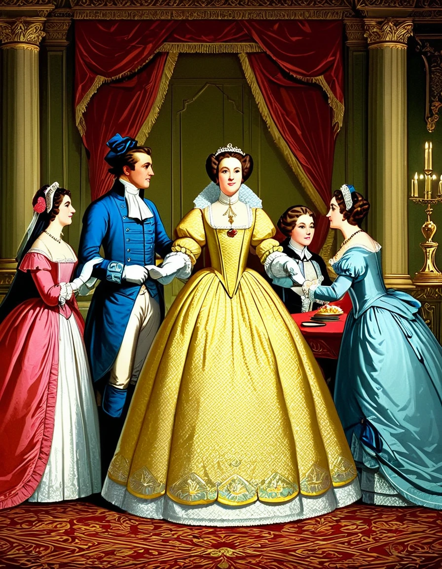 "It is a truth universally acknowledged, that a single man in possession of a good fortune, must be in want of a wife."
Image Prompt: Create an image that portrays a well-off, single man with several women seeking his attention, symbolizing the societal expectations and pressures on eligible bachelors in the story.