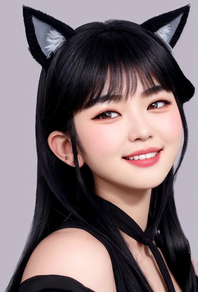 black hair, hair bobbles, wince, longeyelashes, solid circle eyes, fake animal ears, light smile, ear blush, fang, ccurate, Surrealism, drop shadow, anaglyph, stereogram, tachi-e, pov, atmospheric perspective, 8k, super detail, best quality