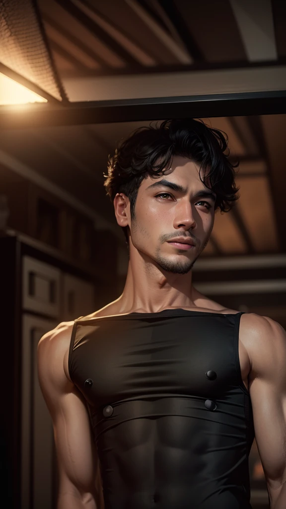 Big chest, handsome boy, 4k, black shirt, cute face