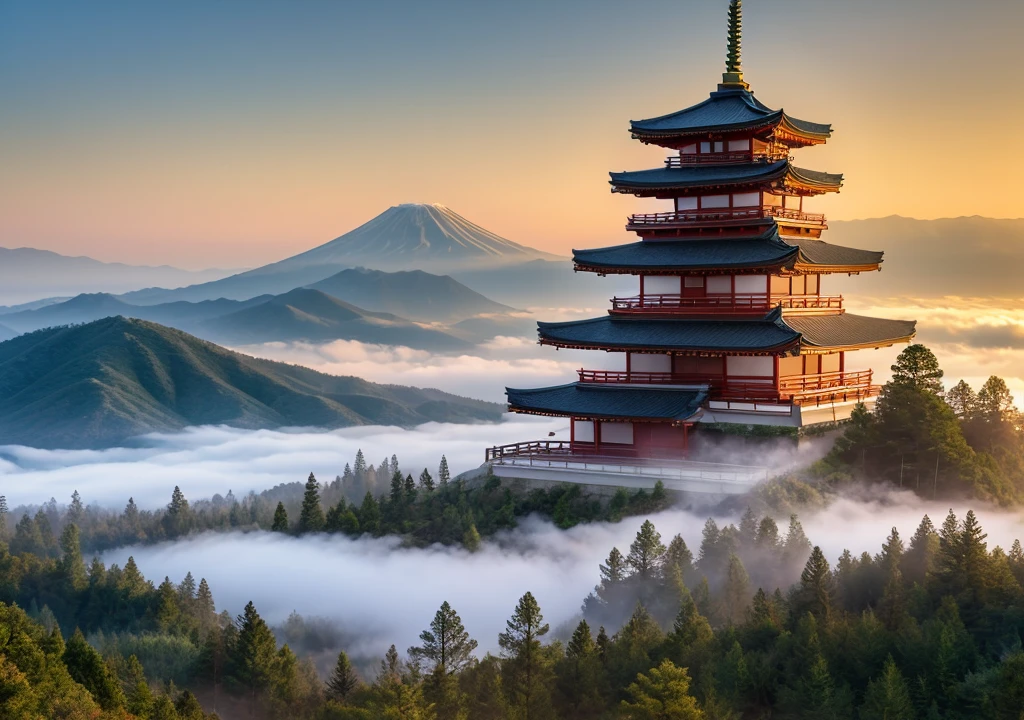 Foggy Mountain Japan Temple Reality Image