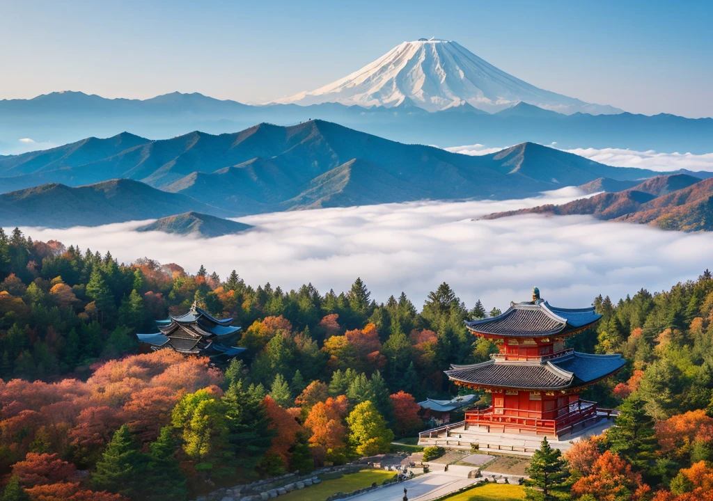 Foggy Mountain　Japan　Temple Reality Image　