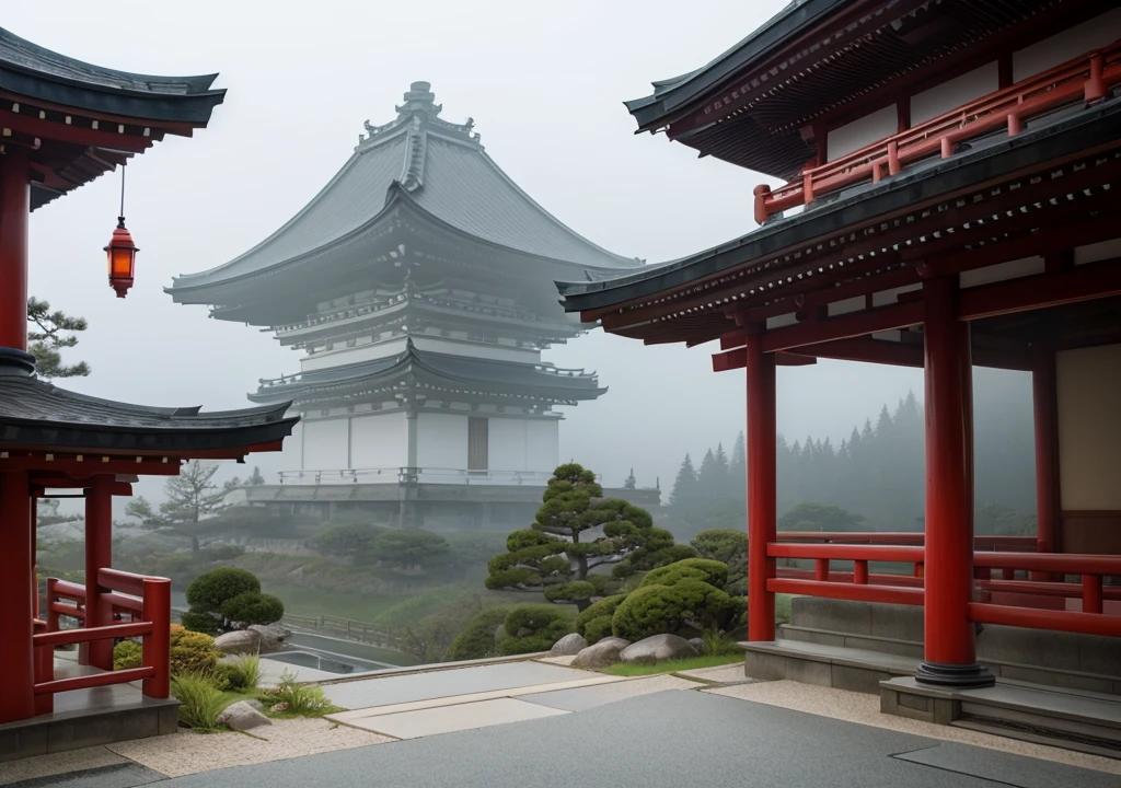 Foggy Mountain　Japan　Temple Reality Image　