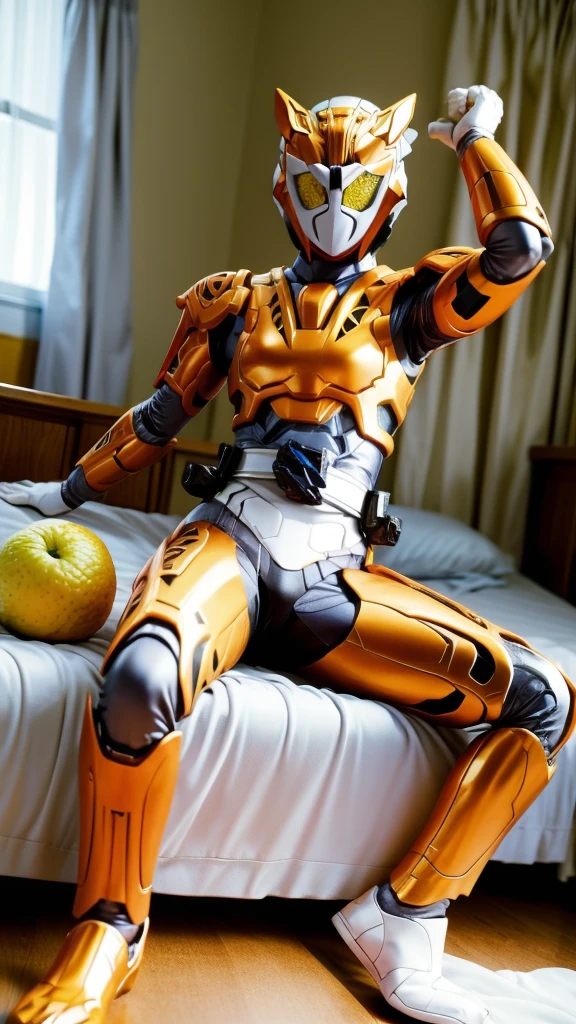 cute、Kamen Rider、Lying in bed、Spread your legs、is visible、Sexy pose、Full Body Shot、Chiquita　Kindergarten girl