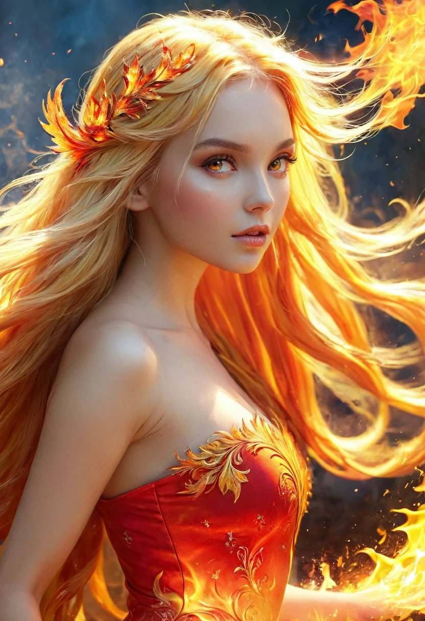 blonde with long hair fire fairy 