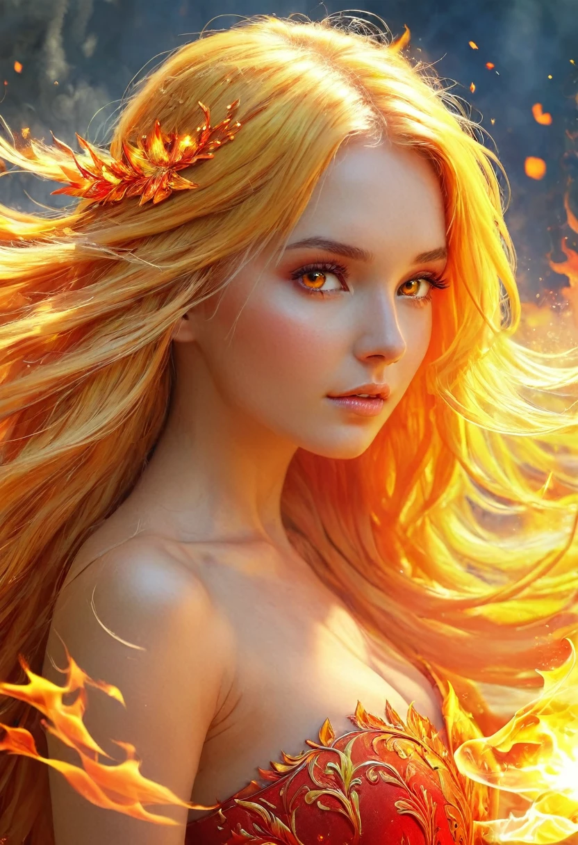 blonde with long hair fire fairy