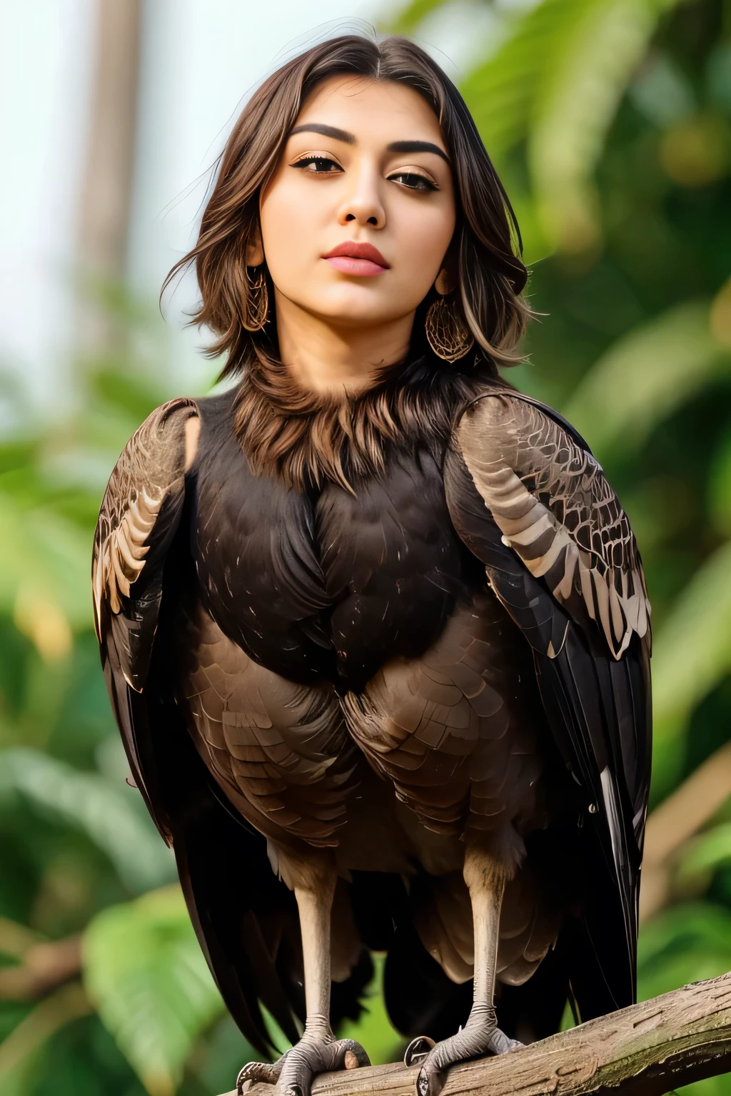 Hansika Motwani is a vulture bird, She is a bird but her head looks like girl, from neck to full body looks like vulture bird. vulture legs, vulture wings. Bird body, bee body, perfect picture, perfect bird, real bird, Real head replace with real vulture head. Exact Bird. Colorful vulture.